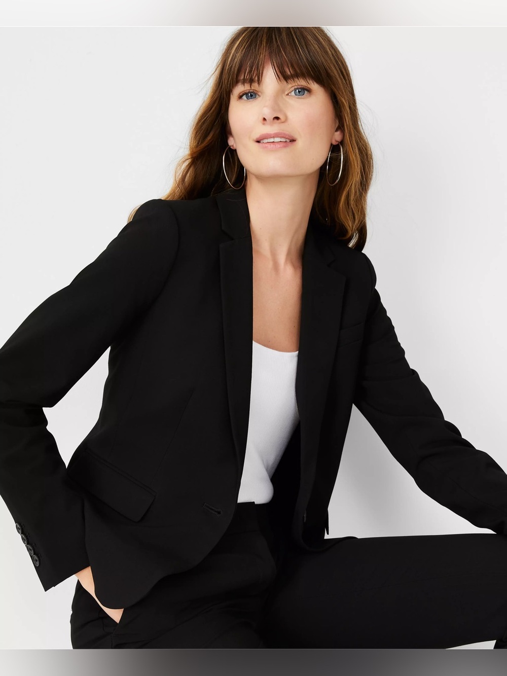 ANN TAYLOR Black Virgin Wool Blazer Single Button Suit Jacket Career - 12